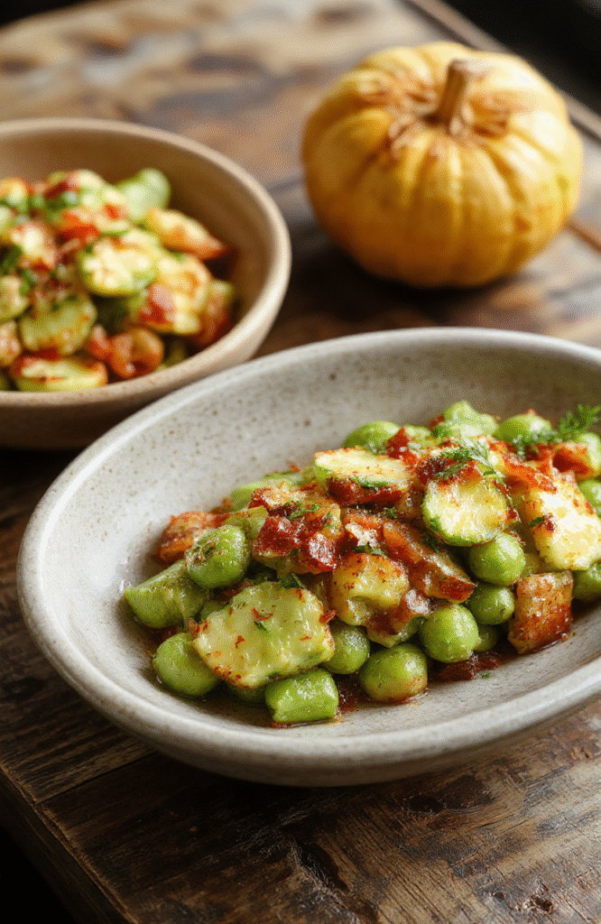 A vibrant plate of cooked peas garnished with fresh herbs, presented on a rustic wooden table with warm lighting, showcasing the bright green color and tender texture of the peas, styled simply with a sprinkle of herbs for a fresh, appealing look.