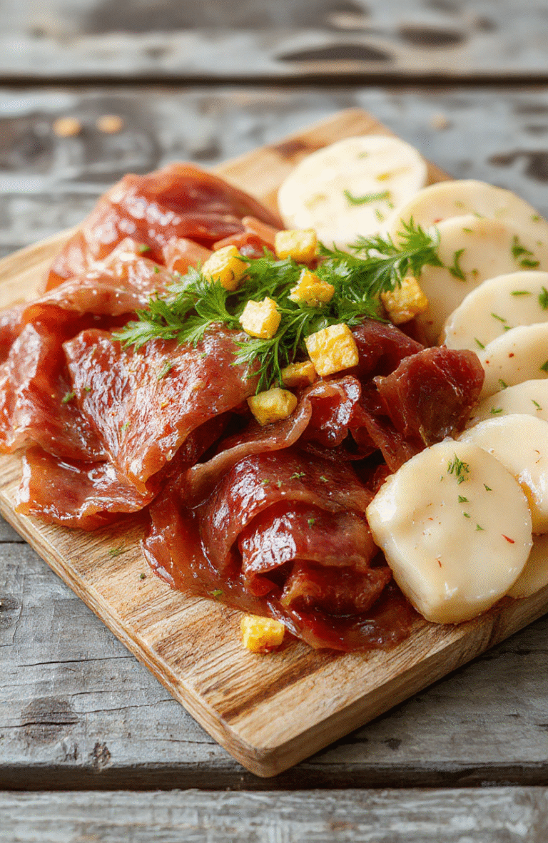 Colorful charcuterie meat flowers arranged on a white ceramic platter with vibrant slices of various cured meats, cheese, fresh herbs, and edible flowers, styled elegantly with a rustic wooden background, showcasing textures and colors vividly.
