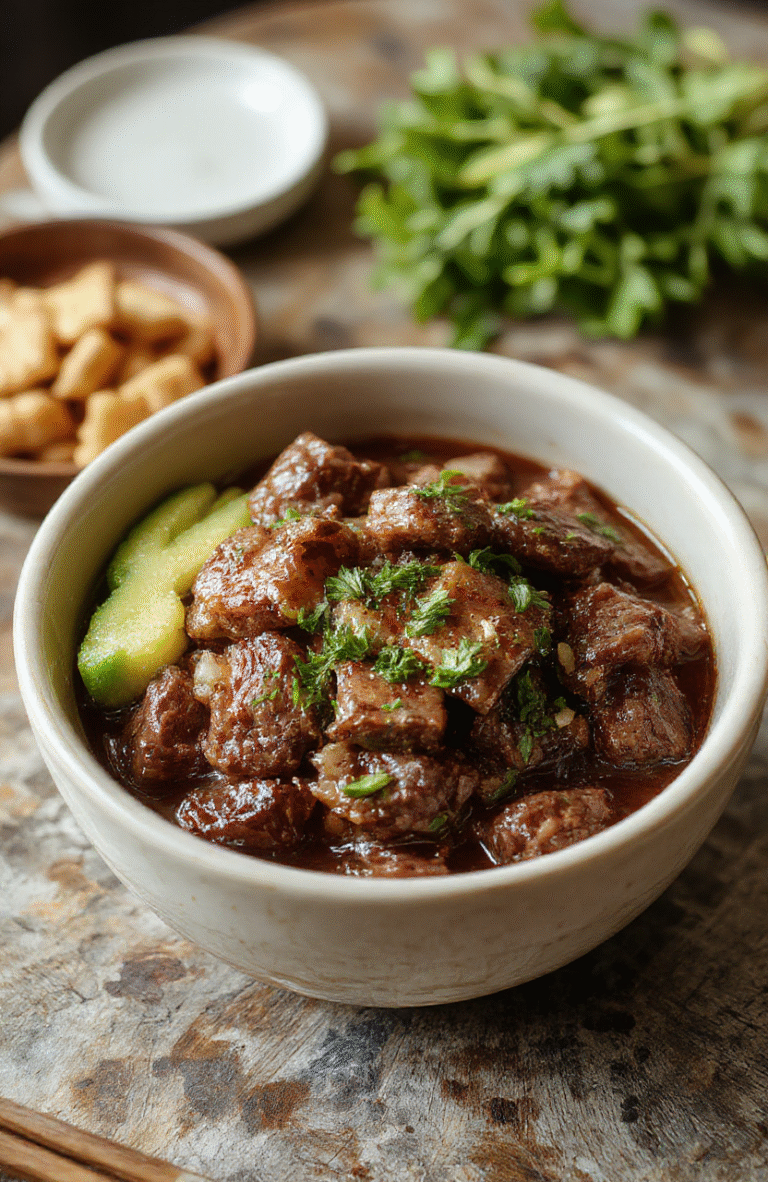 A vibrant Korean Beef Bowl featuring sliced beef cooked with vegetables and Korean spices served over fluffy rice. The bowl is garnished with green onions, sesame seeds, and a drizzle of sauce, showcasing a colorful and appetizing dish with textures from tender beef, crisp vegetables, and soft rice, styled on a rustic wooden surface with a casual, inviting atmosphere.