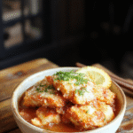 A vibrant close-up of a crispy Japanese Katsu Bowl featuring golden-brown breaded pork cutlet sliced over fluffy white rice, drizzled with rich homemade Tonkatsu sauce, garnished with shredded cabbage and sesame seeds, plated on a rustic wooden surface with natural lighting highlighting textures.