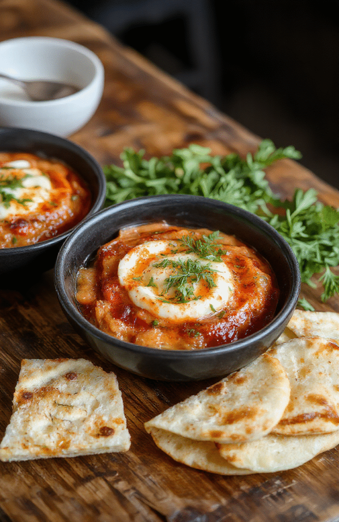 A creamy Caprese dip in a white ceramic bowl garnished with fresh basil leaves and cherry tomato halves, surrounded by sliced mozzarella and balsamic glaze, styled with a rustic wooden table, natural light highlighting the vibrant reds and greens, textured surface, and inviting presentation.