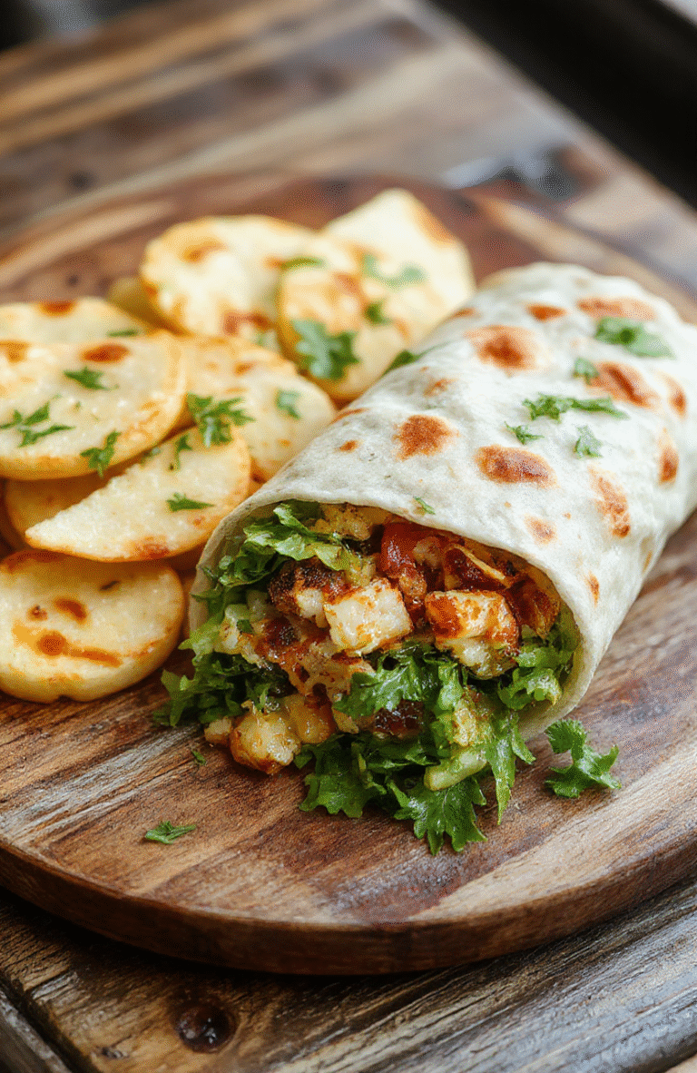 Colorful low carb crunchwrap on a rustic wooden plate, with crispy golden edges, fresh lettuce, juicy tomatoes, and melted cheese, styled simply for a casual, appetizing look.