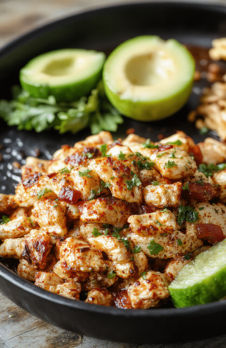 Colorful chicken fajitas with vibrant red and green bell peppers, sliced chicken strips, and melted cheese on a rustic wooden plate. The dish is beautifully arranged with steam rising, showcasing its juicy and tender chicken, crispy peppers, and seasoned spices. The presentation emphasizes freshness and appetizing textures, styled simply for a casual yet inviting look.