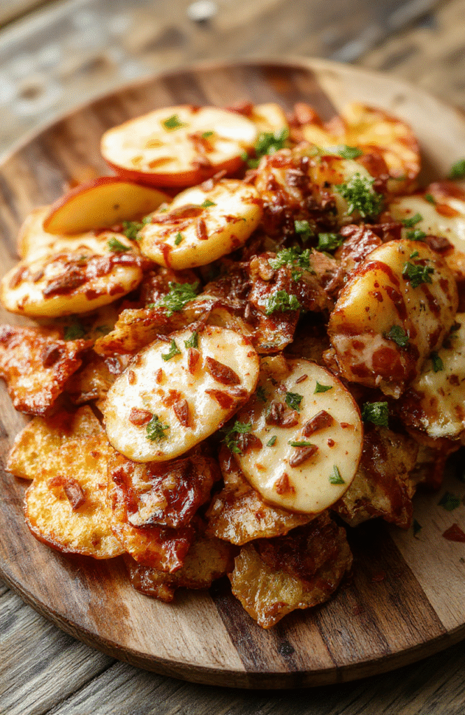 Colorful apple nachos arranged on a white plate, topped with melted chocolate, sprinkles, and chopped nuts. Fresh apple slices are arranged in a fan shape with sweet toppings, creating a vibrant and inviting look. The textures range from crisp apple to smooth chocolate, with a sprinkle of colorful toppings adding visual appeal. The background is a soft pastel wooden surface, styled simply for a clean, appetizing presentation.