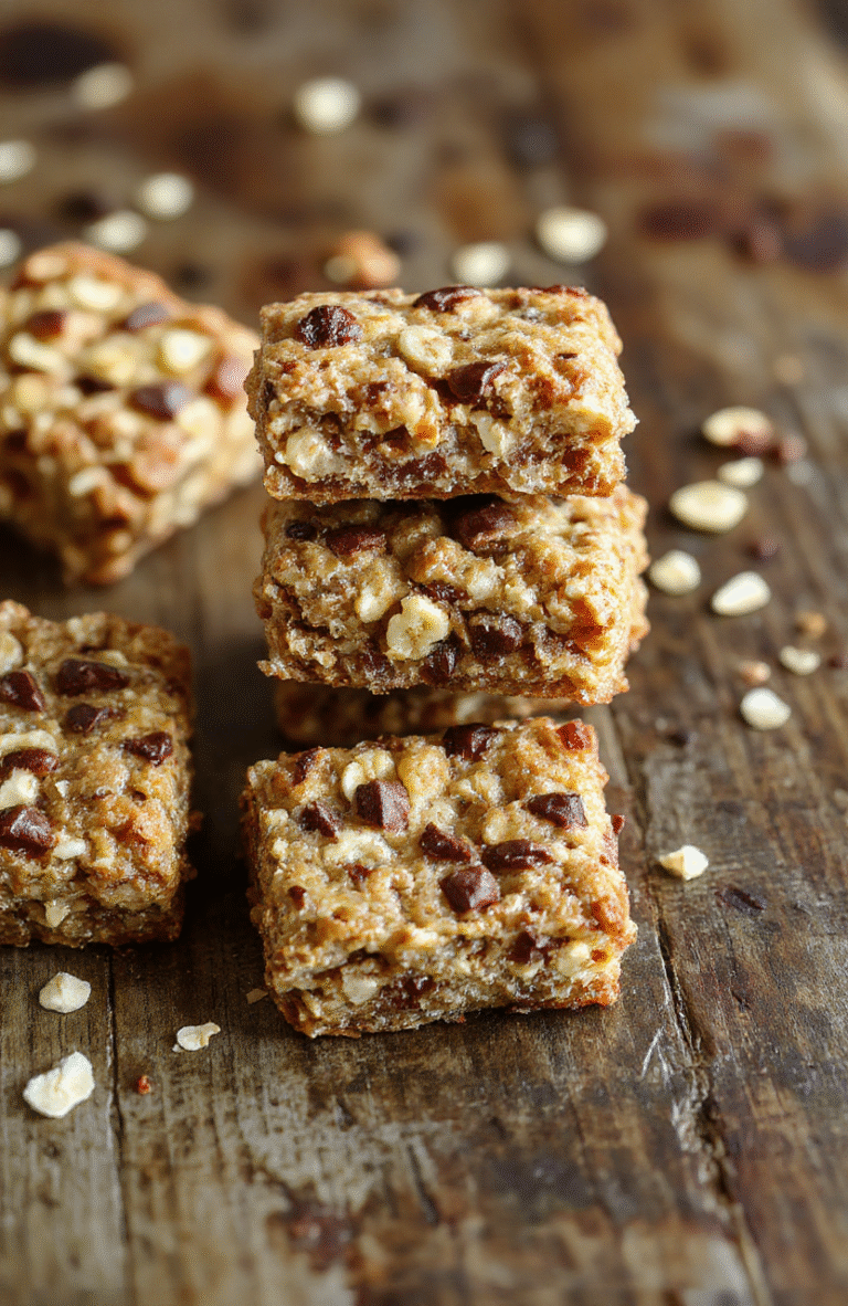 Colorful banana oatmeal bars arranged on a rustic wooden platter, showcasing a golden-brown crust with visible banana slices and oats, styled with fresh banana and a drizzle of honey for a wholesome look.