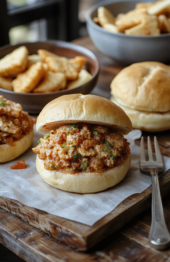 A vibrant plate of healthy turkey sloppy joes with fresh toppings on a rustic wooden table, colorful bell peppers, crisp lettuce, and a whole wheat bun, styled casually with a modern, appetizing presentation.