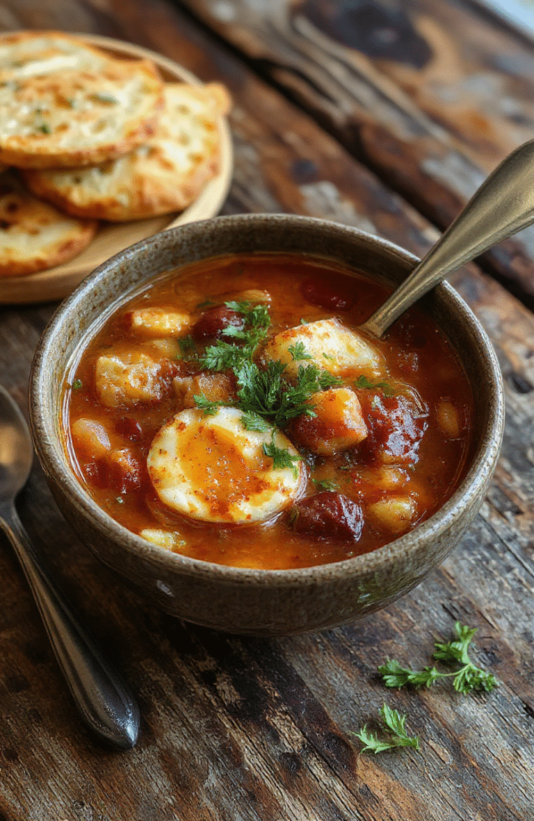 A vibrant bowl of hearty cowboy soup featuring chunks of tender beef, diced tomatoes, corn, and beans, topped with fresh cilantro on a rustic wooden table with warm lighting, showcasing textures of chunky ingredients and colorful vegetables.