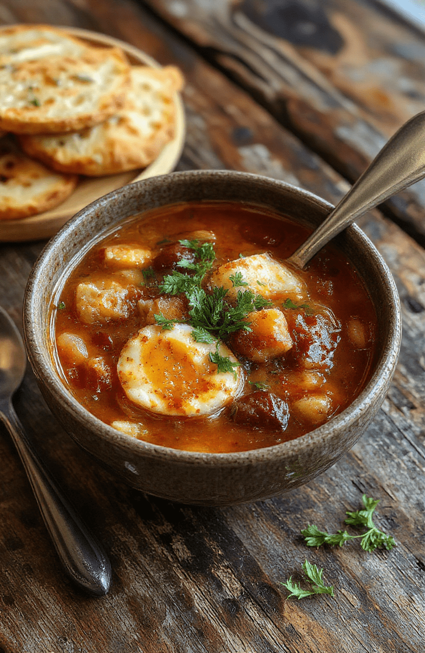 A vibrant bowl of hearty cowboy soup featuring chunks of tender beef, diced tomatoes, corn, and beans, topped with fresh cilantro on a rustic wooden table with warm lighting, showcasing textures of chunky ingredients and colorful vegetables.