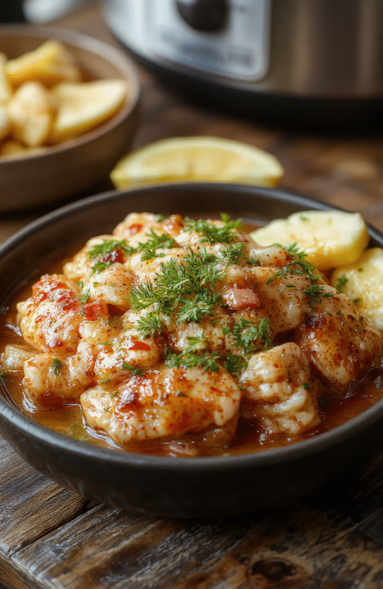 A vibrant plate featuring tender shredded chicken coated in a glossy pineapple glaze, garnished with green onions and sesame seeds, served on a rustic wooden platter with pineapple chunks and colorful bell peppers beside it, highlighting textures from moist chicken to crisp vegetables, styled in a casual, inviting setup.