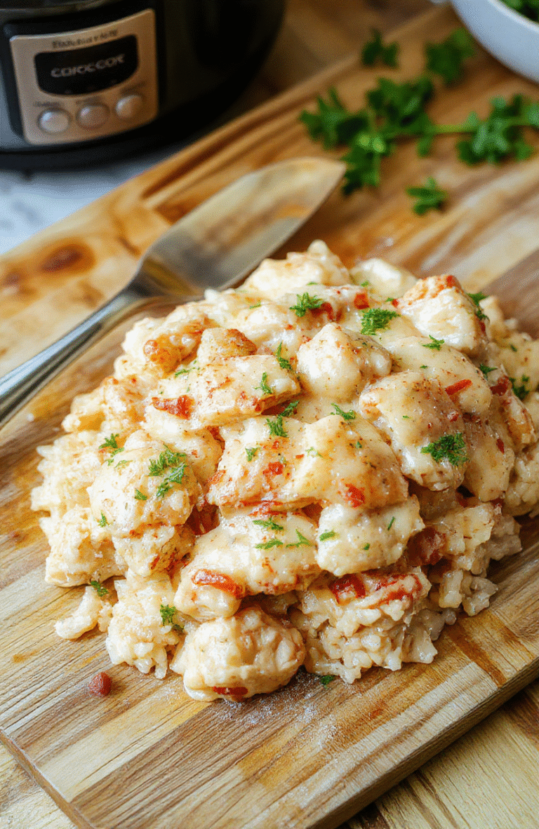 A steaming bowl of tender, golden-brown chicken pieces nestled over fluffy white rice, simmered in a creamy sauce with subtle herbal hints, garnished with fresh parsley and cracked black pepper, served in a rustic ceramic bowl on a light wooden table with soft natural light and gentle shadows.