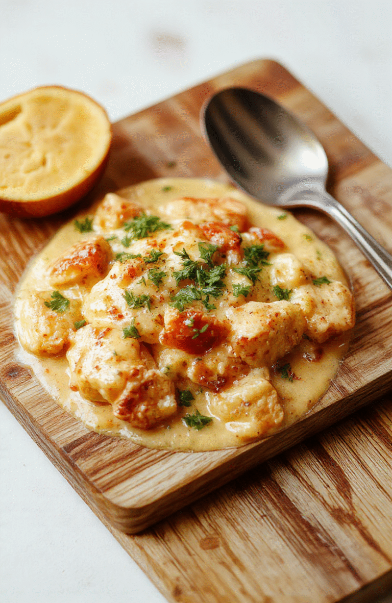 A steaming bowl of creamy Tuscan chicken soup featuring tender bite-sized chicken pieces, wilted fresh spinach, chewy sun-dried tomatoes, and small pieces of creamy white beans suspended in a rich golden broth with swirls of Parmesan cheese and a garnish of fresh parsley on a rustic wooden table.