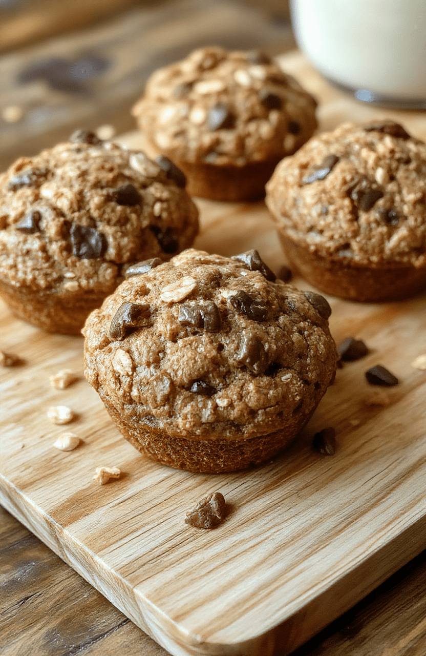 Two golden-brown banana oatmeal muffins on a white ceramic plate, garnished with sliced banana and flaked almonds, steaming slightly, placed on a light wooden surface with soft natural daylight and subtle shadows.