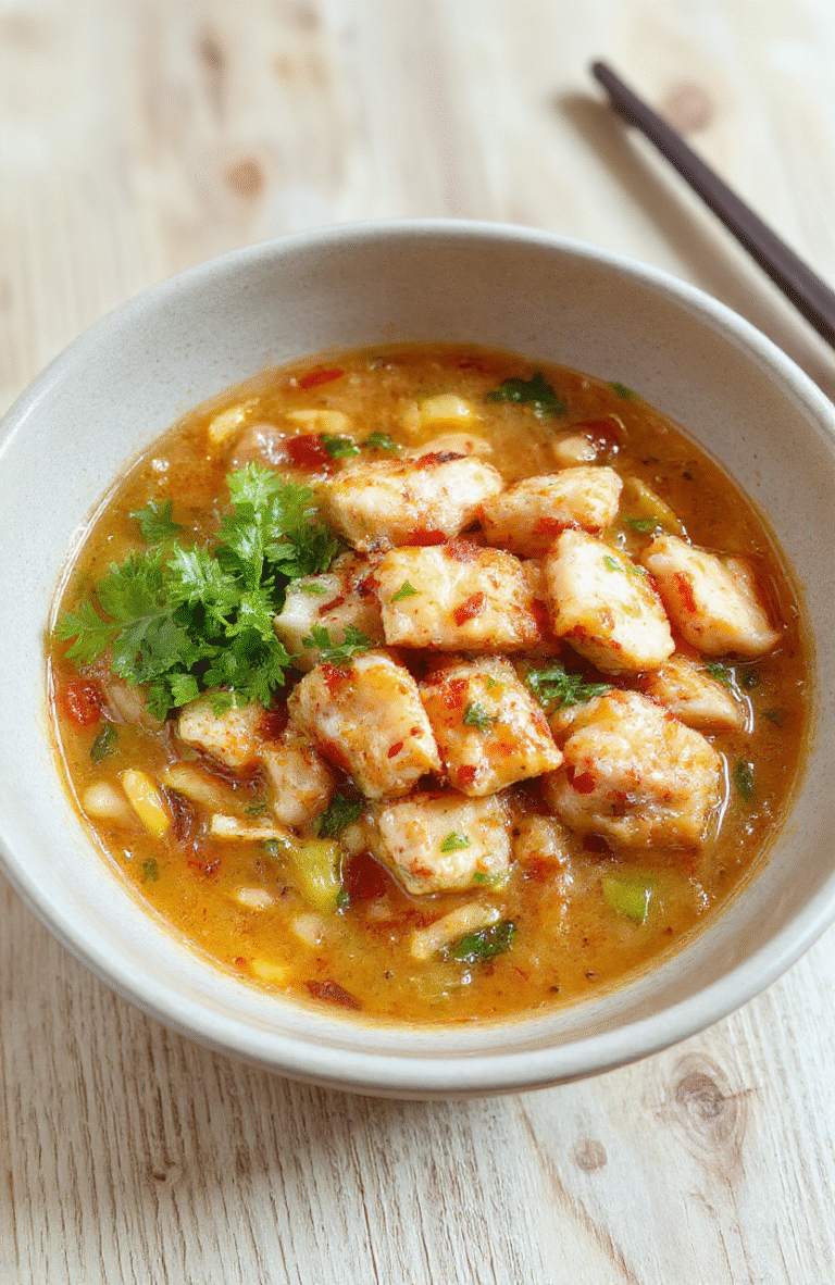 A vibrant bowl of steaming quick chicken ramen stir fry garnished with sliced green onions, sesame seeds, soft-boiled egg half, and shredded chicken, served in a deep ceramic bowl with chopsticks resting on top, against a light wooden background with subtle steam rising