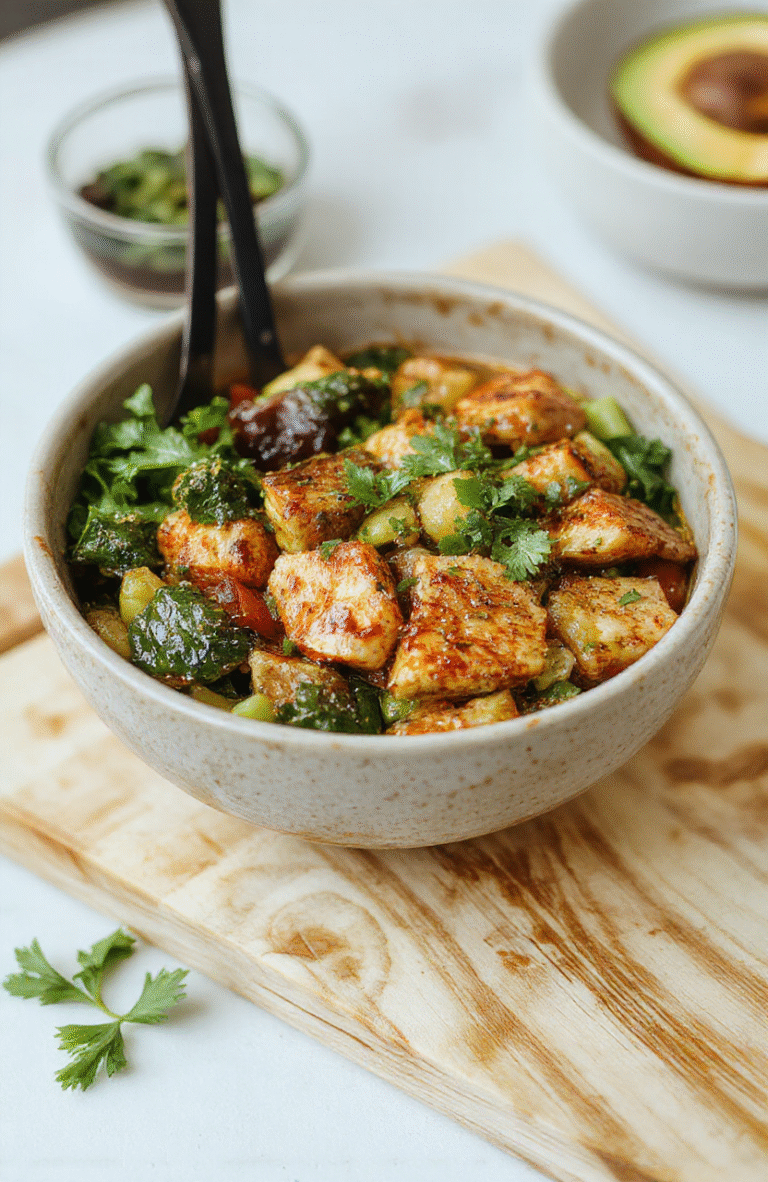 Vibrant vegan stir-fry with golden pan-fried tofu, broccoli florets, red bell peppers, snap peas, and carrots over brown rice, garnished with sesame seeds and chopped green onions, served in a simple white ceramic bowl on a rustic wooden table.